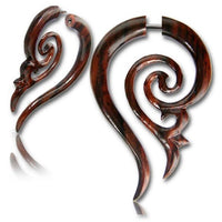 Cargar imagen en el visor de la galería, Narra Holz Tribal Fake Piercing French Hook Spirale braun Schnörkel Edelstahl 1 mm Expander
