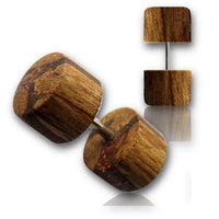 Load image into Gallery viewer, Fake Holzplug Holz 8mm Plug Lobe Piercing Edelstahl Stift 1mm rund kantig
