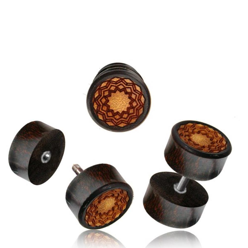 Fake Holz Plug Tamarinde Jackfrucht Stern Inlay geschnitzt Edelstahl Organic Tribal