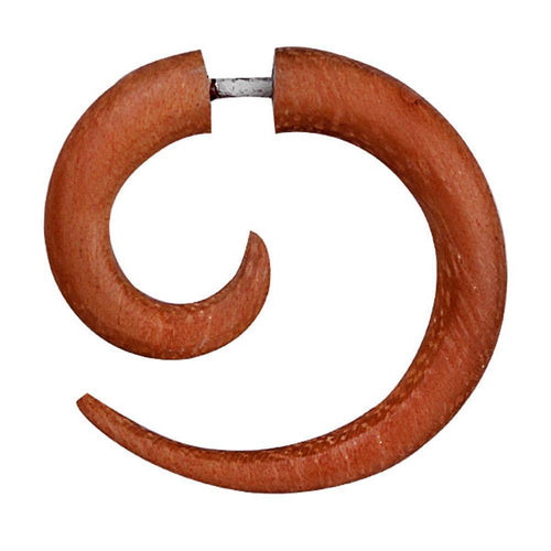 Tribal Fake Piercing Spirale gelb Holz Unisex handgeschnitzt Sonoholz Edelstahlbügel organic