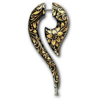 Cargar imagen en el visor de la galería, Fake Piercing Holz Beil Fragezeichen Plug nickelfrei schwarz gold Blumen Ohrstecker
