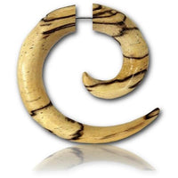 Load image into Gallery viewer, Fake Piercing Tamarinden Holz Spirale 32mm Plug Ohrstecker hell schwarz gemasert
