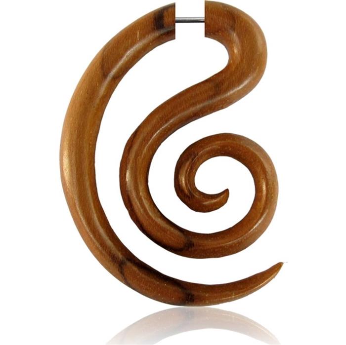 Fake Piercing Teak Holz gebogene Spirale 43 mm Plug Ohrstecker braun gemasert