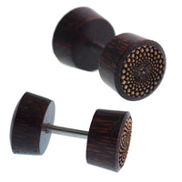 Load image into Gallery viewer, Fake Holz Plug Piercing dunkelbraun Inlay hell Mandala Gravur
