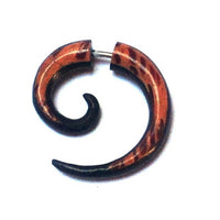 Load image into Gallery viewer, Tribal Piercing Fake Spirale Eisenholz Kokosholz schwarz braun Ohrstecker Ohrring Edelstahl 1 mm
