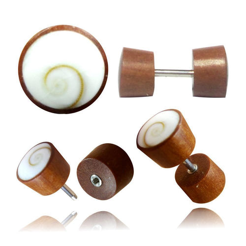 Fake Holzplug Shivaauge Holz Plug Piercing Edelstahl Sonoholz Sawoholz Muschel