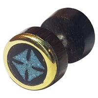 Load image into Gallery viewer, Fake Plug Piercing Edelstahl Holz Rand gold bemalt
