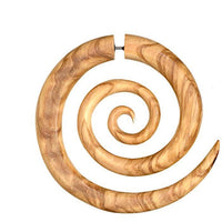 Load image into Gallery viewer, Fake Piercing Edelstahl Holz XL Spiralen hell dunkel
