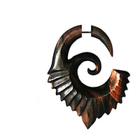 Load image into Gallery viewer, Fake Piercing Edelstahl Arang Holz braun Flügelspirale
