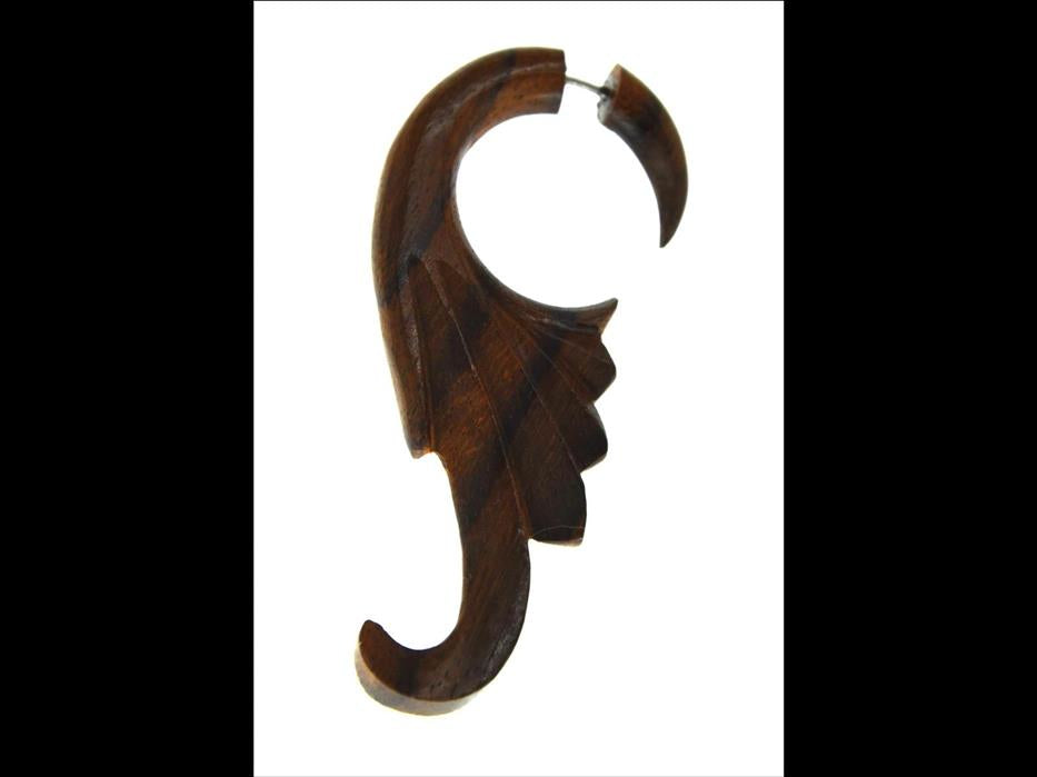Fake Piercing Ohrring Flügel Haken 72mm Holz Edelstahl