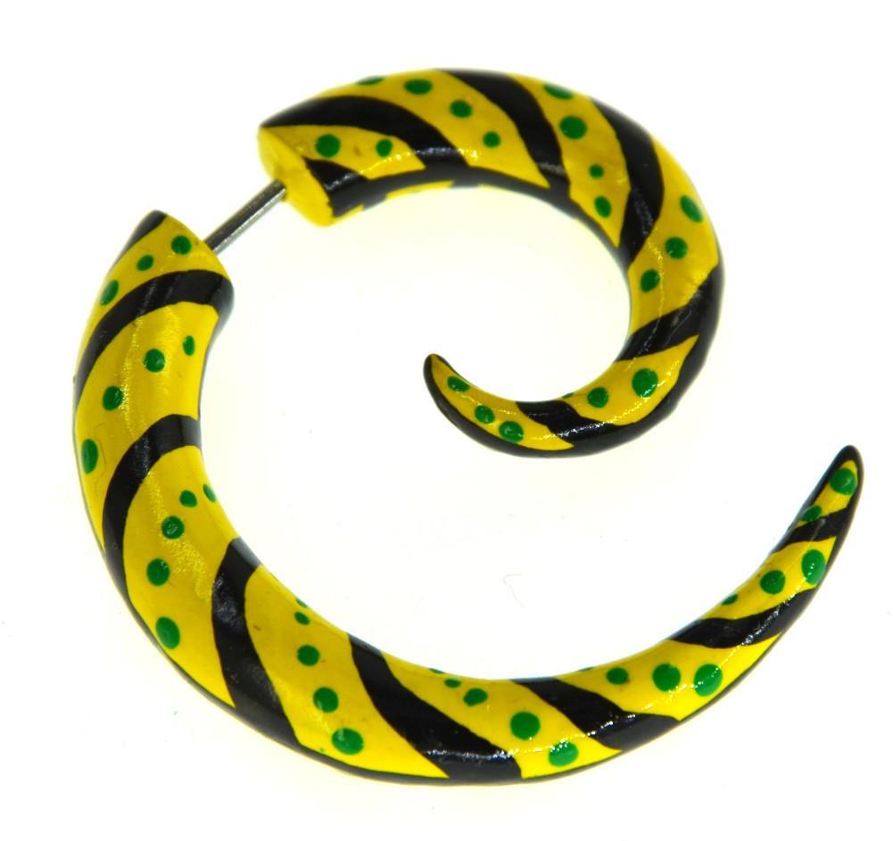 Fake Spirale bemalt gelb schwarz grün Piercing Holz