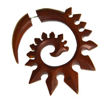 Load image into Gallery viewer, Tribal Fake Piercing Spirale Zacken Holz Edelstahl
