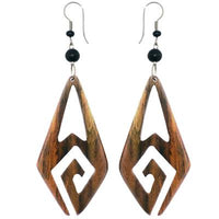 Cargar imagen en el visor de la galería, Tribal Ohrringe aus Sono Holz, eckige Spirale, Edelstahlbügel, Ohrstecker, Ohrhänger
