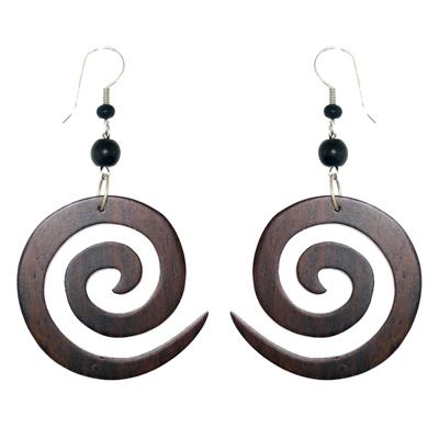 Tribal Ohrringe Sono Holz Spirale Edelstahl braun Perlen schwarz Ohrstecker Ohrhänger