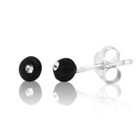 Load image into Gallery viewer, Holz Glitzer Ohrstecker schwarz Glaskristall weiß rund 3 mm 925er Sterling Silber
