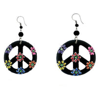 Load image into Gallery viewer, Holzohrringe schwarz Peace bunt Blumen Perlen Ohrringe Holz Edelstahl Ohrhänger Damen Organic
