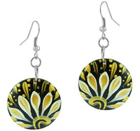 Cargar imagen en el visor de la galería, Holzohrringe Blumen schwarz gold Ohrringe Holz Edelstahl Ohrhänger Damen Organic Schmuck Scheibe
