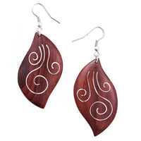 Load image into Gallery viewer, Holzohrringe braun silber Welle Spiralen 50 mm Tribal Ohrringe Holz Edelstahl Ohrhänger Organic

