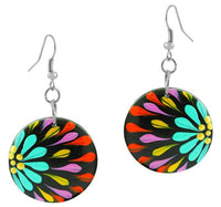 Load image into Gallery viewer, Holzohrringe Blumen bunt Ohrringe Holz Edelstahl Ohrhänger Damen Organic Schmuck Scheibe
