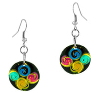 Load image into Gallery viewer, Holzohrringe Spiralen bunt 20 mm Ohrringe Holz Edelstahl Ohrhänger Damen Organic Schmuck Scheibe
