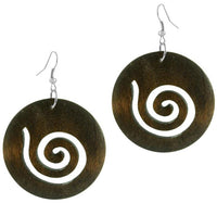 Load image into Gallery viewer, Holzohrringe Spirale braun 50 mm Ohrringe Holz Edelstahl Ohrhänger Damen Organic Schmuck
