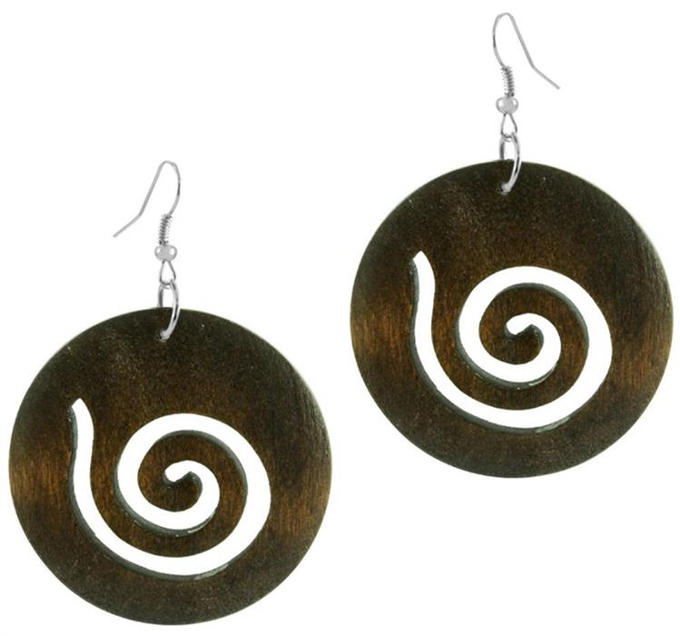 Holzohrringe Spirale braun 50 mm Ohrringe Holz Edelstahl Ohrhänger Damen Organic Schmuck