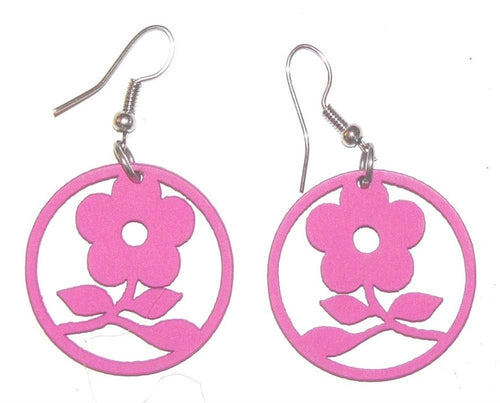 Pinkfarbene, Damen-Ohrringe aus Holz, Edelstahlbügel, ca. 30mm Ø