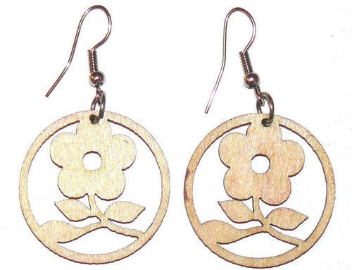 Beige, Damen-Ohrringe aus Holz, Edelstahlbügel, ca. 30mm Ø