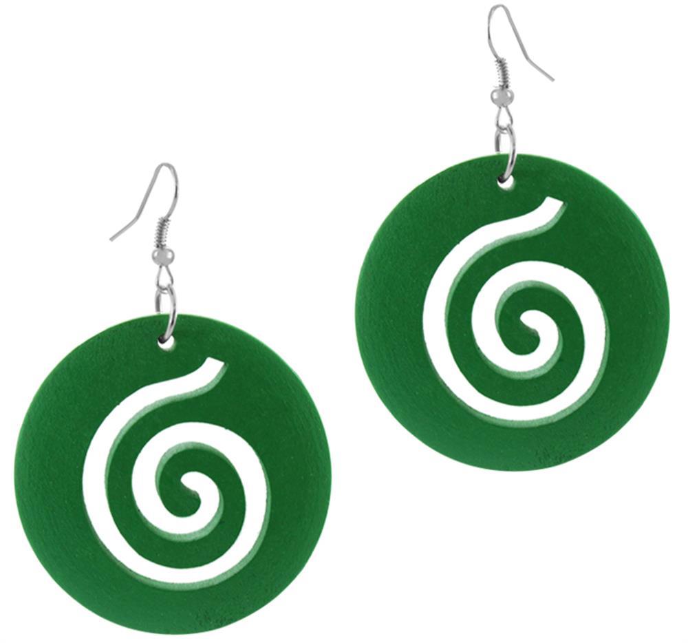 Holzohrringe Spirale grün 50 mm Ohrringe Holz Edelstahl Ohrhänger Damen Organic Schmuck