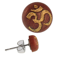 Cargar imagen en el visor de la galería, Holz Ohrstecker OM Sterlingsilber 925er rund 8 mm Lasergravur golden
