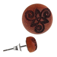 Load image into Gallery viewer, Holz Ohrstecker Triqueta Triskele Sterlingsilber 925er 8 mm Lasergravur golden
