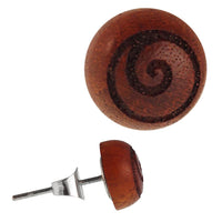 Cargar imagen en el visor de la galería, Holz Ohrstecker Spirale Kreis Sterlingsilber 925er rund 8 mm Lasergravur golden
