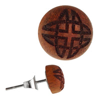 Cargar imagen en el visor de la galería, Holz Ohrstecker keltisch Knoten Sterlingsilber 925er rund 8 mm Lasergravur golden

