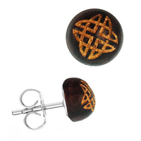 Load image into Gallery viewer, Holzohrstecker Edelstahl Sonoholz rund 8mm gold Motive
