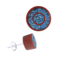 Load image into Gallery viewer, Holz Ohrstecker Edelstahl crushed Türkis rund 8 mm Scheibe Steininlay
