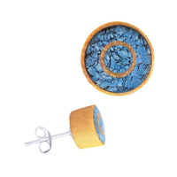 Load image into Gallery viewer, Holz Ohrstecker Edelstahl crushed Türkis rund 8 mm Scheibe Steininlay
