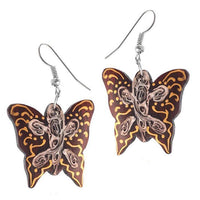 Load image into Gallery viewer, Holz Ohrringe teilweise bunt bemalt Edelstahl Bügel
