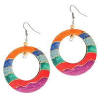 Load image into Gallery viewer, Holz Ohrringe teilweise bunt bemalt Edelstahl Bügel
