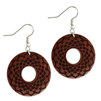 Load image into Gallery viewer, Ohrringe Sawoholz rund Edelstahl Silber Bügel dunkle Gravur
