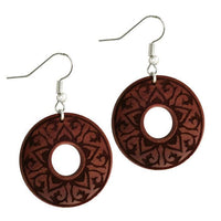 Load image into Gallery viewer, Ohrringe Sawoholz rund Edelstahl Silber Bügel dunkle Gravur
