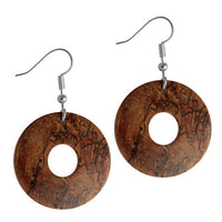 Load image into Gallery viewer, Ohrringe Holz Ringform Silber Edelstahl hell dunkel

