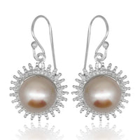 Cargar imagen en el visor de la galería, Perle groß Sonne Perlen Ohrringe 925er Sterling Silber Perlenohrringe ca. 18 mm schillernd
