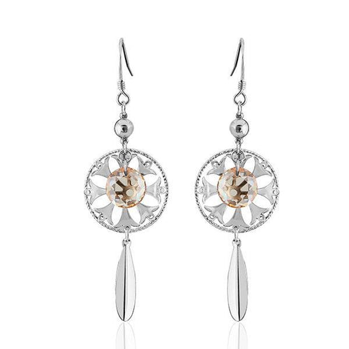 A pair of Ohrhänger Ohrringe for Damen made from 925er Sterling Silber, nickelfrei, featuring a floral Zirkonia design and a long, tapered silver drop below each earring.