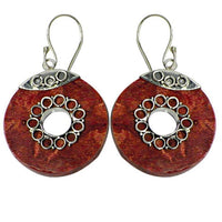 Load image into Gallery viewer, Korallenohrringe Loch Kreis Verzierung 925er Sterling Silber Ohrringe Koralle Schmuck
