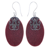 Load image into Gallery viewer, Korallenohrringe oval filigran Muster Silberohrringe 925er Sterling Silber Ohrringe Koralle Schmuck
