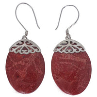 Load image into Gallery viewer, Korallenohrringe Ellipse Lochmuster 925er Sterling Silber Ohrringe Ohrhänger Koralle Damen Schmuck
