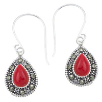 Load image into Gallery viewer, Silberohrringe Tropfen 12 mm Koralle Silberrrand Glitzer 925 Sterlingsilber Ohrringe
