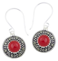 Cargar imagen en el visor de la galería, Silberohrringe rund 11 mm Koralle Silberrrand Glitzer 925 Sterlingsilber Ohrringe
