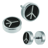 Load image into Gallery viewer, Fake Plug Piercing Edelstahl schwarz silber Peace 8 mm rund Ohrstecker
