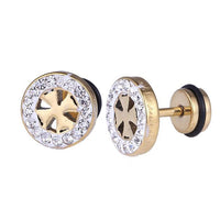 Cargar imagen en el visor de la galería, Fake Plug Piercing Edelstahl golden Rand Zirkonia Steine Kreuz mittig
